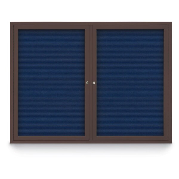 48"x36" 2-Door Enclosed Outdoor Letterboard, Blue Felt/Bronze